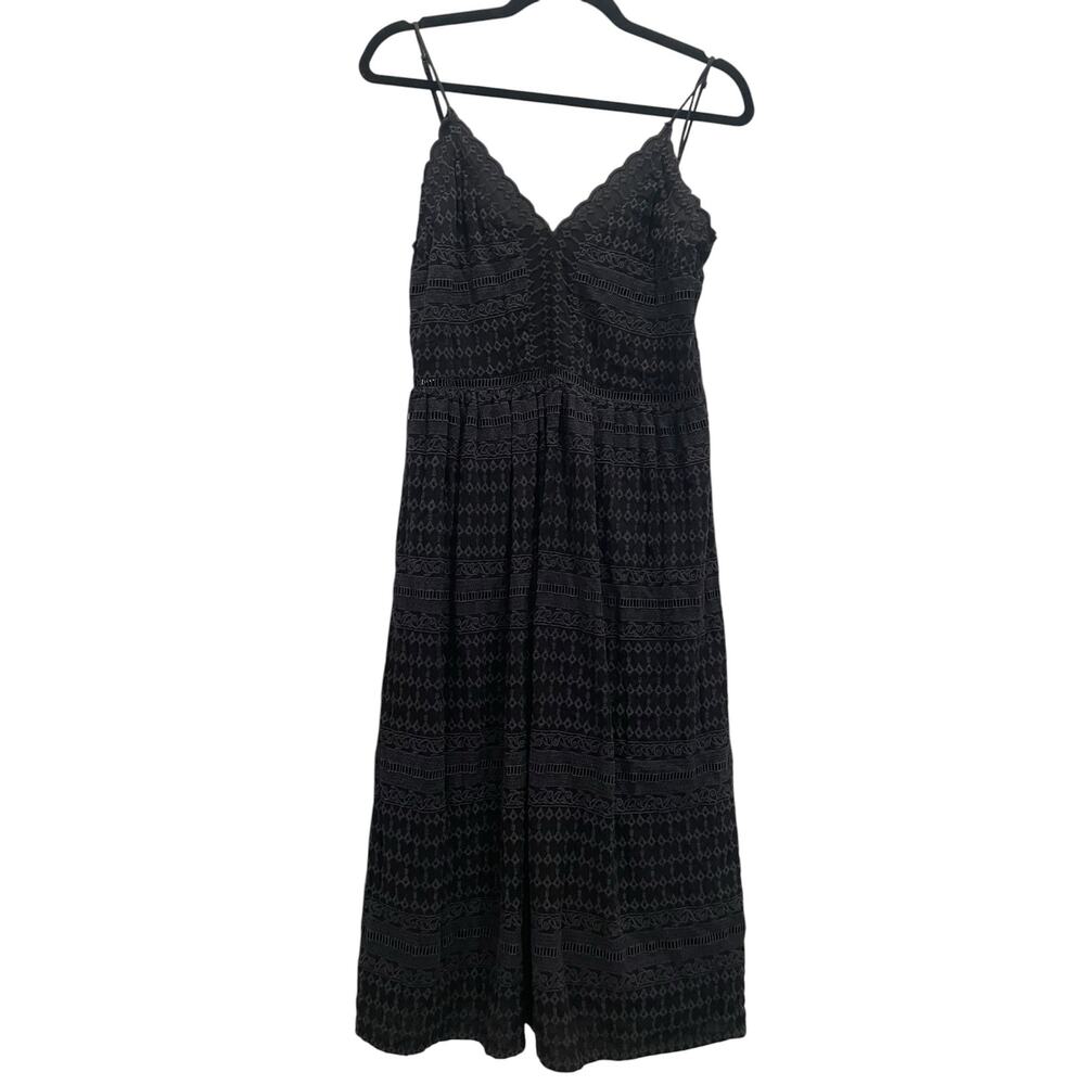 H&M Black Crochet Geometric Eyelet Midi Dress Size 6